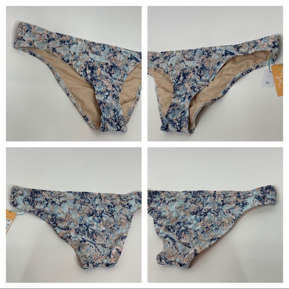 Kona Sol Blue Multi Python Print Hipster Medium Coverage Bikini Bottoms Swimsuit - Picture 12 of 16